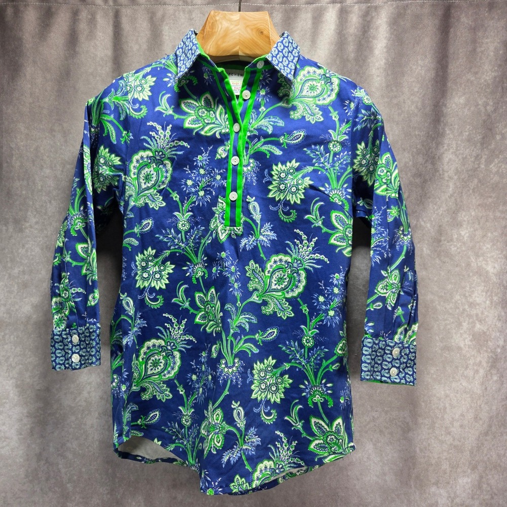Gretchen Scott Womens Blue Green Paisley Floral Cotton Stretch Tunic Blouse M - Picture 3 of 7